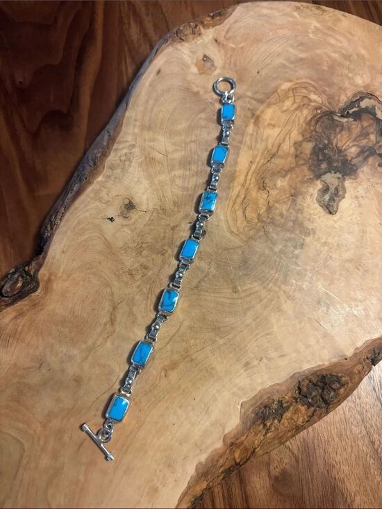Jewelry - Sterling Silver and Block Turquoise Link Bracelet